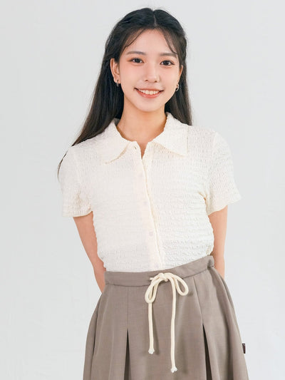 Tilda Textured Open Collar Top - DAG-G-220140IvoryF - Mochi Ivory - F - D'ZAGE Designs