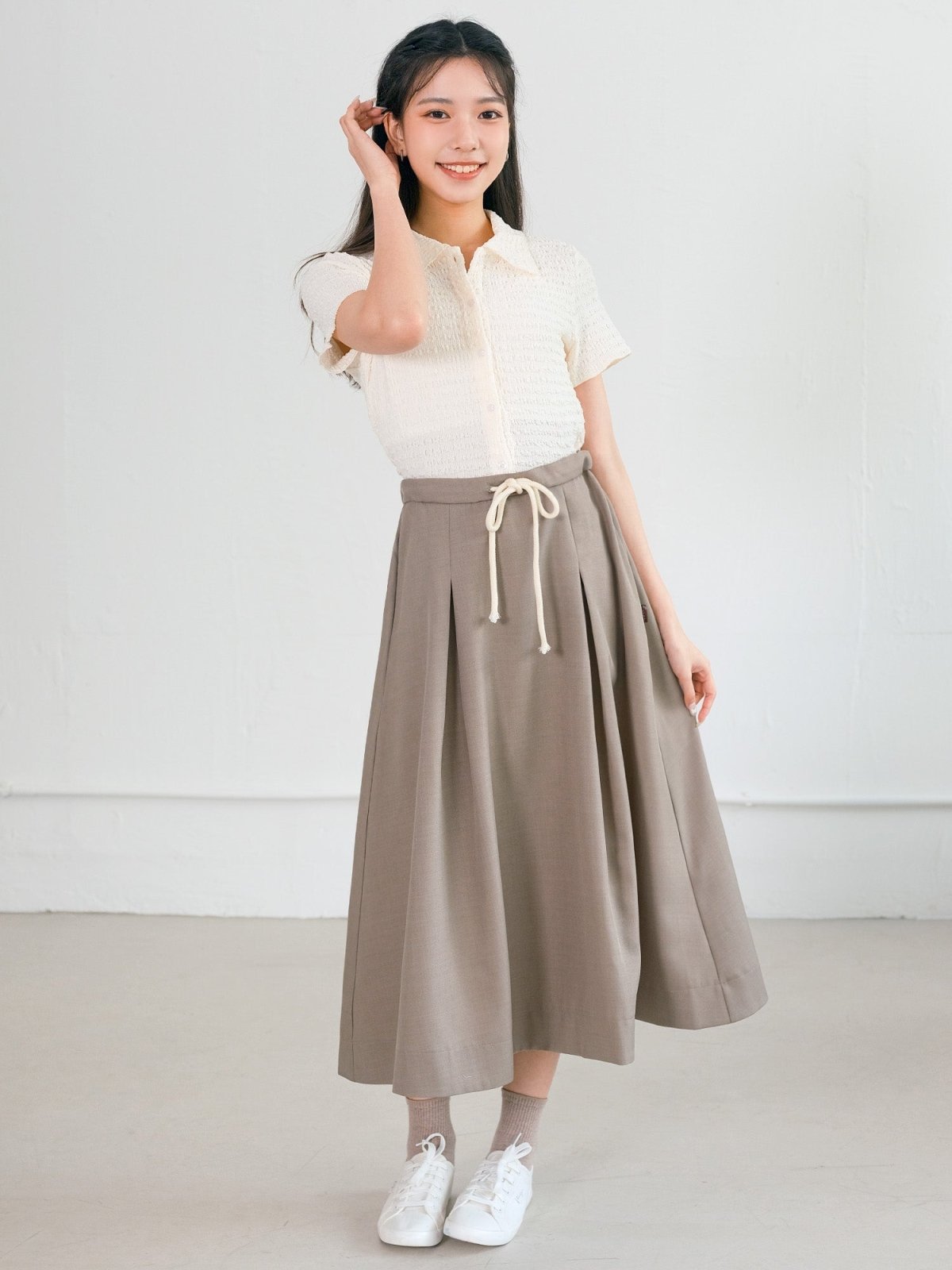 Tilda Textured Open Collar Top - DAG-G-220140IvoryF - Mochi Ivory - F - D'ZAGE Designs