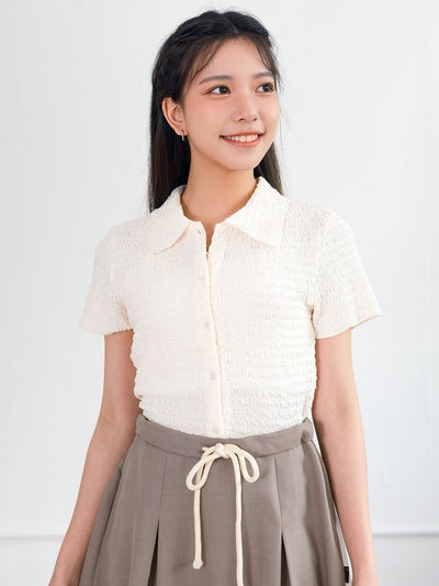 Tilda Textured Open Collar Top - DAG-G-220140IvoryF - Mochi Ivory - F - D'ZAGE Designs