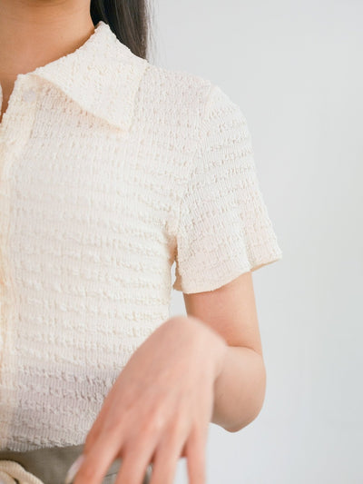 Tilda Textured Open Collar Top - DAG-G-220140IvoryF - Mochi Ivory - F - D'ZAGE Designs