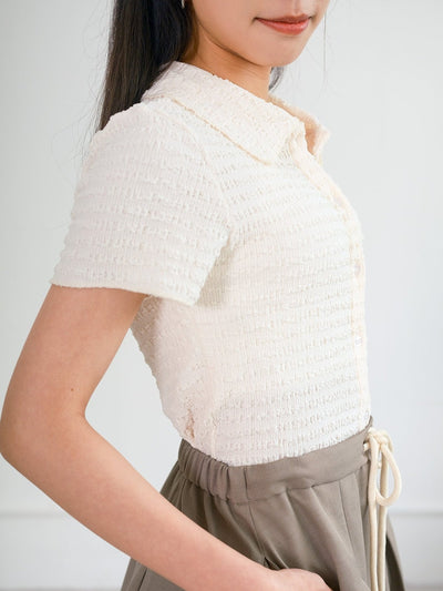 Tilda Textured Open Collar Top - DAG-G-220140IvoryF - Mochi Ivory - F - D'ZAGE Designs
