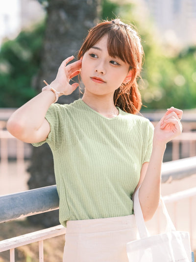 Crew Neck Lettuce Hem Top - DAG-KR9239-22Matcha - Matcha Green - F - D'ZAGE Designs
