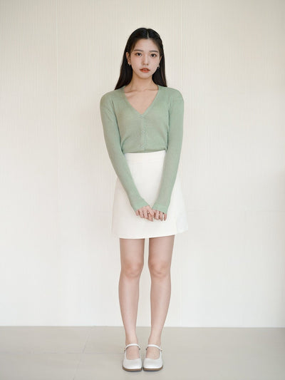 Verana V-neck Knit Top - DAG-G-220088MintF - Matcha Green - F - D'ZAGE Designs