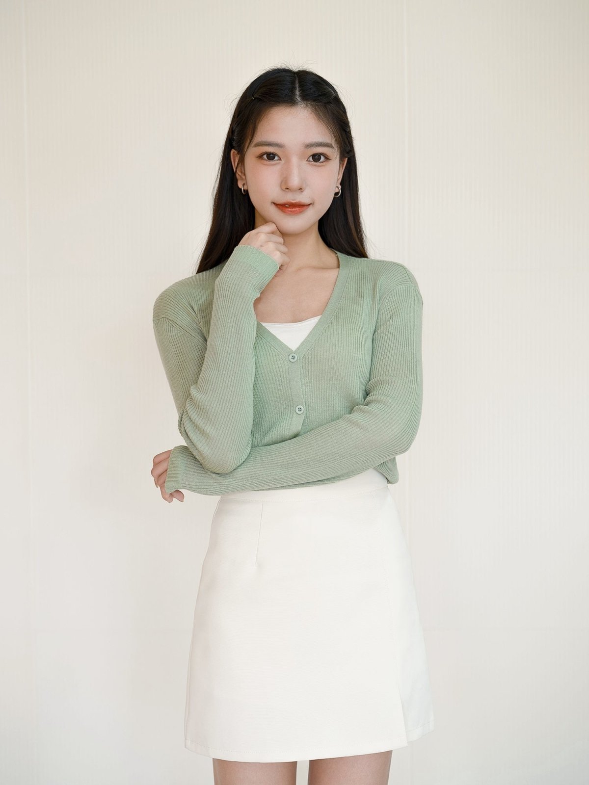 Verana V-neck Knit Top - DAG-G-220088MintF - Matcha Green - F - D'ZAGE Designs