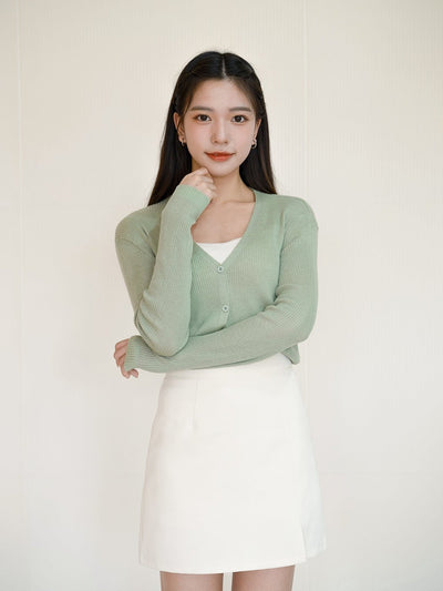Verana V-neck Knit Top - DAG-G-220088MintF - Matcha Green - F - D'ZAGE Designs
