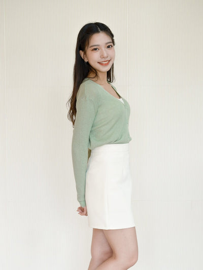 Verana V-neck Knit Top - DAG-G-220088MintF - Matcha Green - F - D'ZAGE Designs