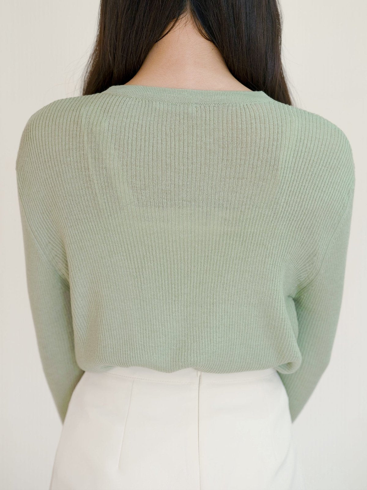 Verana V-neck Knit Top - DAG-G-220088MintF - Matcha Green - F - D'ZAGE Designs