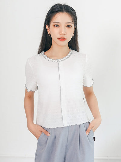 Estelle Front Seam Contrast Top - DAG-DD0361-23WhiteblueS - White With Blue Hem - S - D'ZAGE Designs