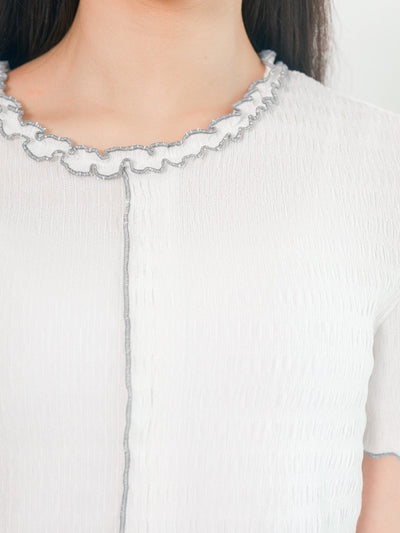 Estelle Front Seam Contrast Top - DAG-DD0361-23WhiteblueS - White With Blue Hem - S - D'ZAGE Designs