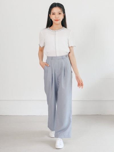 Estelle Front Seam Contrast Top - DAG-DD0361-23WhiteblueS - White With Blue Hem - S - D'ZAGE Designs