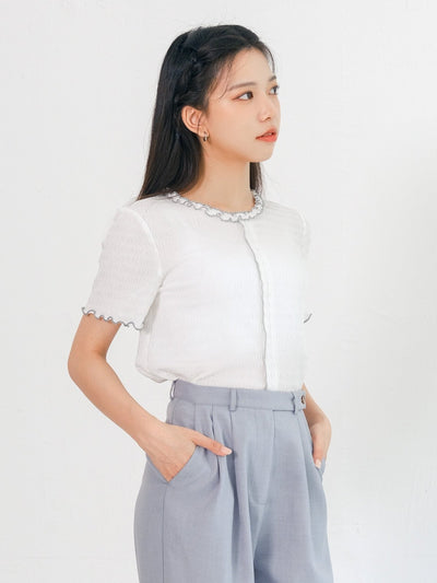 Estelle Front Seam Contrast Top - DAG-DD0361-23WhiteblueS - White With Blue Hem - S - D'ZAGE Designs