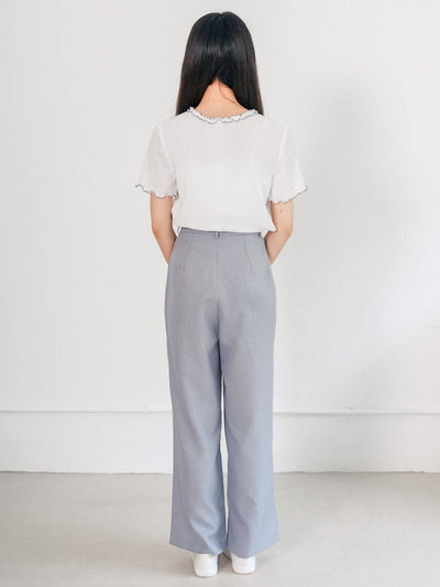 Estelle Front Seam Contrast Top - DAG-DD0361-23WhiteblueS - White With Blue Hem - S - D'ZAGE Designs