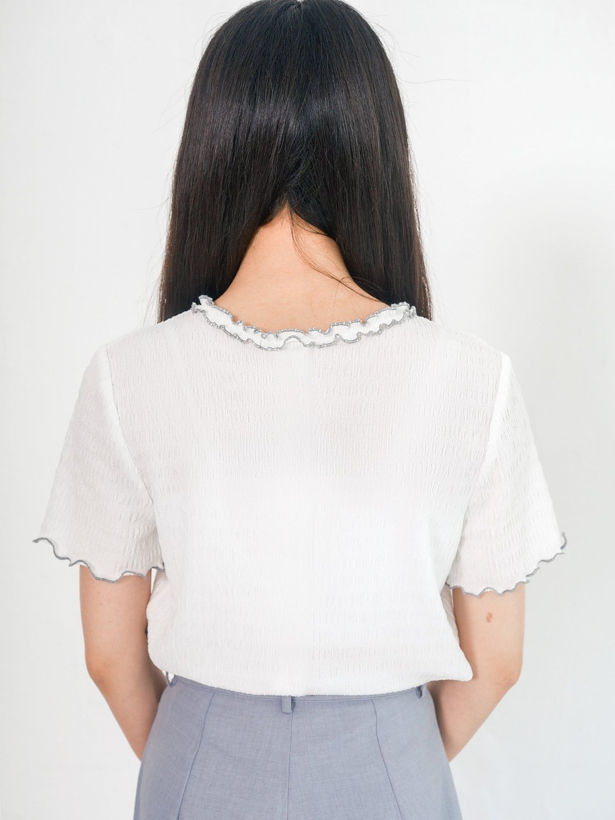 Estelle Front Seam Contrast Top - DAG-DD0361-23WhiteblueS - White With Blue Hem - S - D'ZAGE Designs