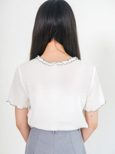 Estelle Front Seam Contrast Top - DAG-DD0361-23WhiteblueS - White With Blue Hem - S - D'ZAGE Designs
