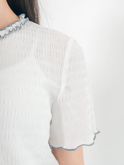 Estelle Front Seam Contrast Top - DAG-DD0361-23WhiteblueS - White With Blue Hem - S - D'ZAGE Designs