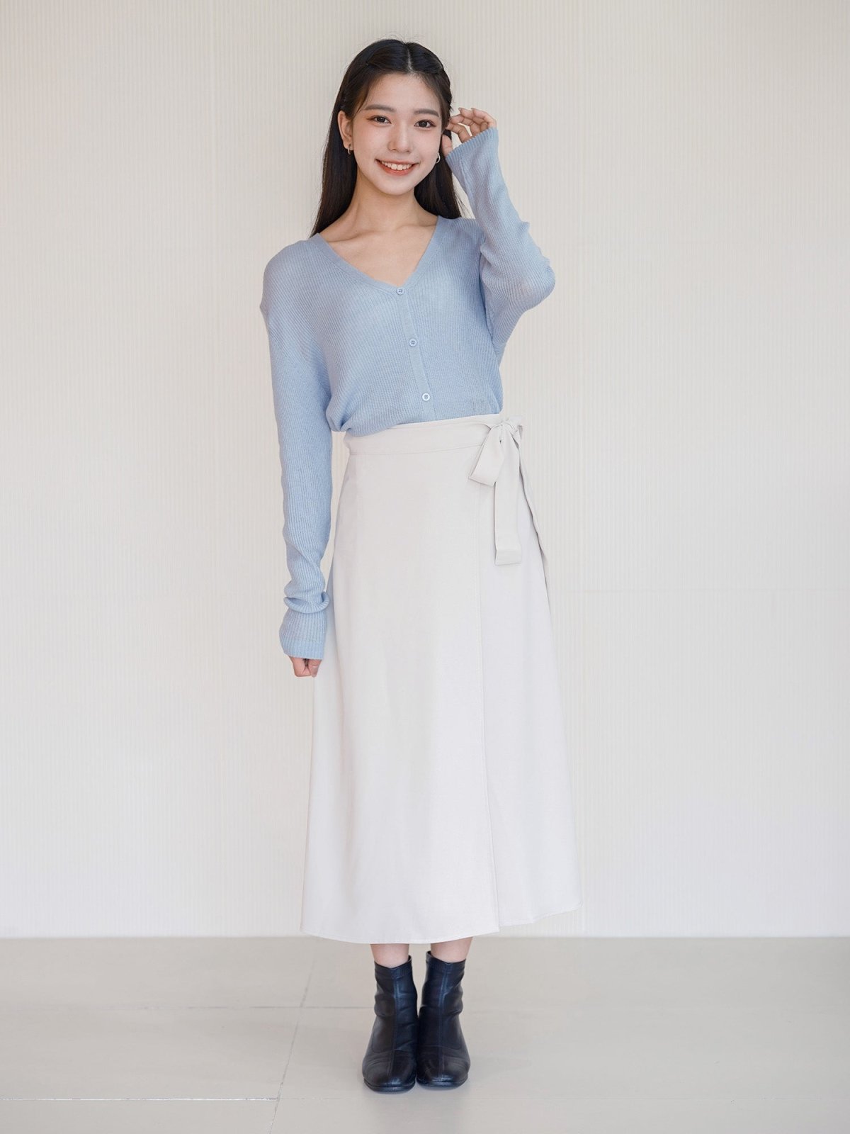 Verana V-neck Knit Top - DAG-G-220088BabyBlueF - Baby Blue - F - D'ZAGE Designs