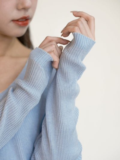 Verana V-neck Knit Top - DAG-G-220088BabyBlueF - Baby Blue - F - D'ZAGE Designs