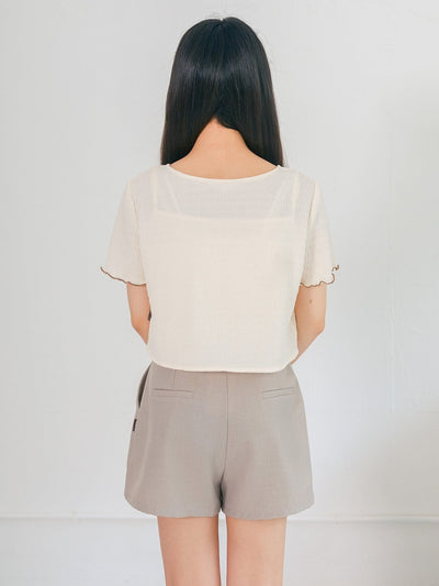 Millie Contrast Hem Textured Set - DAG-DD0367-23CreambrownF - Cream With Brown Hem - F - D'ZAGE Designs