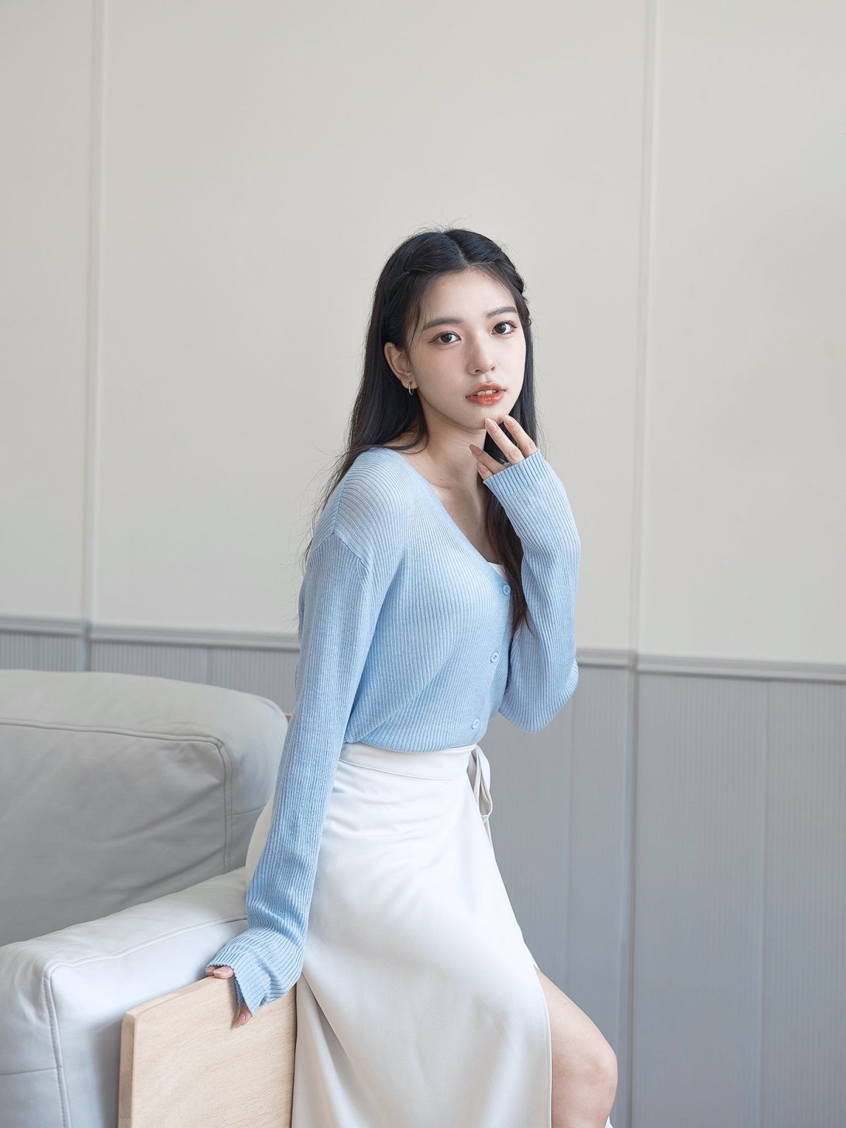 Verana V-neck Knit Top - DAG-G-220088BabyBlueF - Baby Blue - F - D'ZAGE Designs