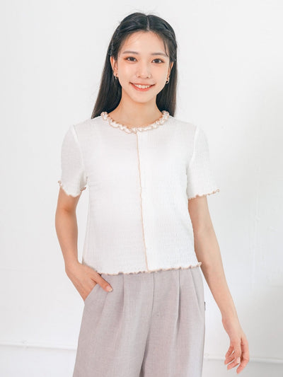 Estelle Front Seam Contrast Top - DAG-DD0361-23WhitePinkS - White With Pink Hem - S - D'ZAGE Designs