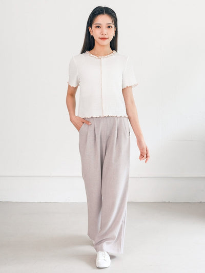 Estelle Front Seam Contrast Top - DAG-DD0361-23WhitePinkS - White With Pink Hem - S - D'ZAGE Designs