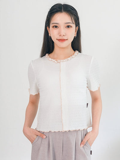 Estelle Front Seam Contrast Top - DAG-DD0361-23WhitePinkS - White With Pink Hem - S - D'ZAGE Designs