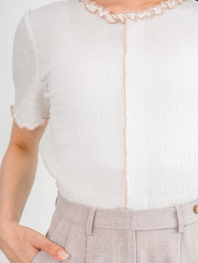 Estelle Front Seam Contrast Top - DAG-DD0361-23WhitePinkS - White With Pink Hem - S - D'ZAGE Designs