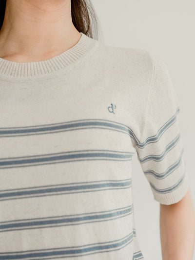 Signature Striped Knit Top - DAG-G-220133BlueF - Blue With Cream Hem - F - D'ZAGE Designs