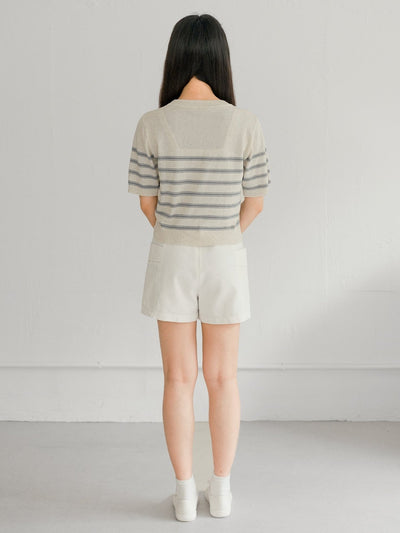 Signature Striped Knit Top - DAG-G-220133BlueF - Blue With Cream Hem - F - D'ZAGE Designs