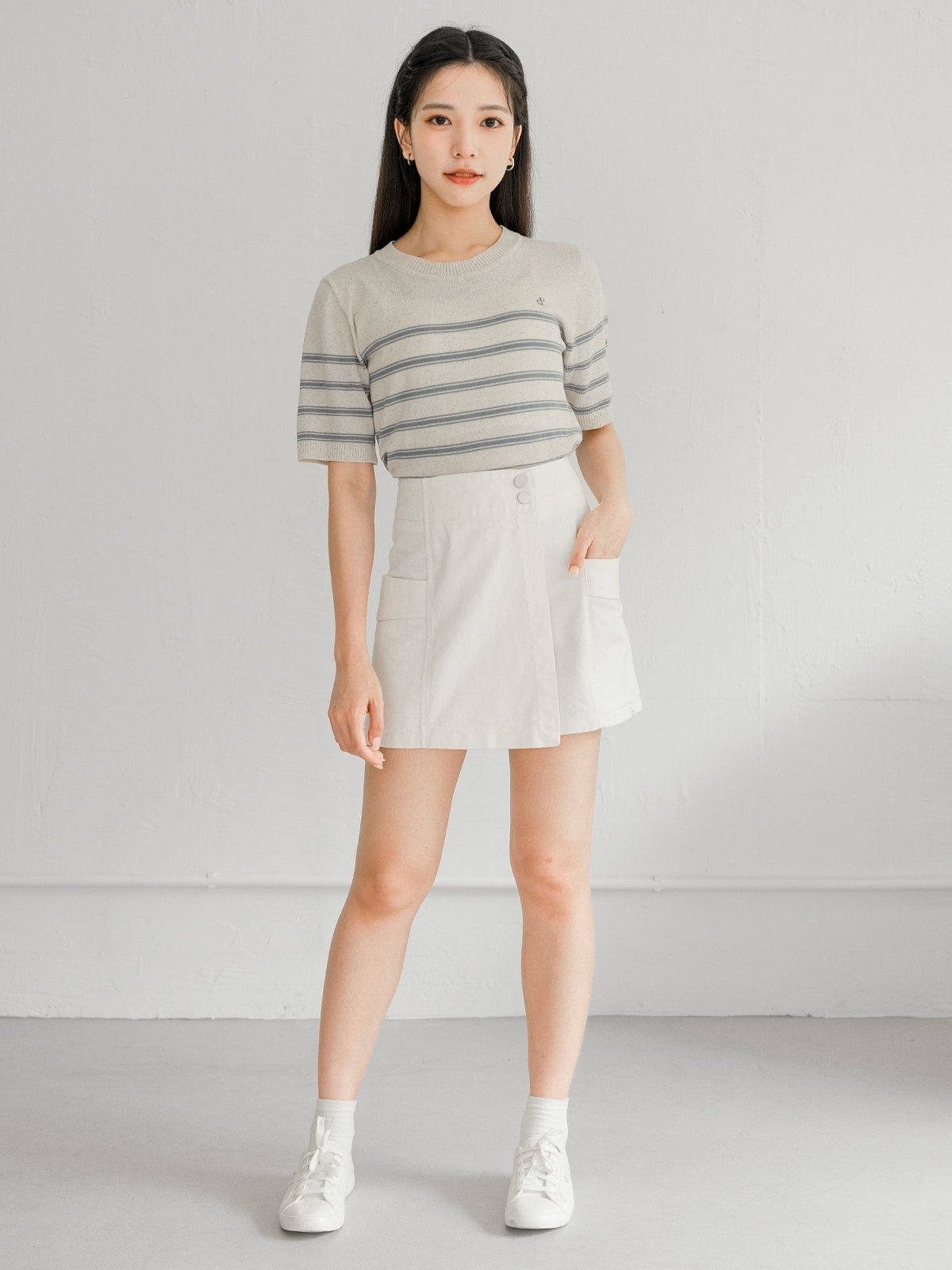 Signature Striped Knit Top - DAG-G-220133BlueF - Blue With Cream Hem - F - D'ZAGE Designs