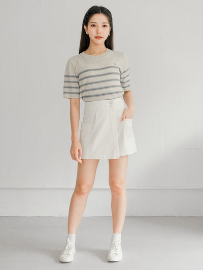 Signature Striped Knit Top - DAG-G-220133BlueF - Blue With Cream Hem - F - D'ZAGE Designs