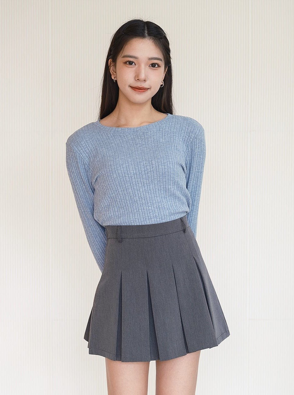 Hiro High Waisted Pleated Mini Skirt - DAG-G-220095DarkGrayS - Charcoal - S - D'ZAGE Designs