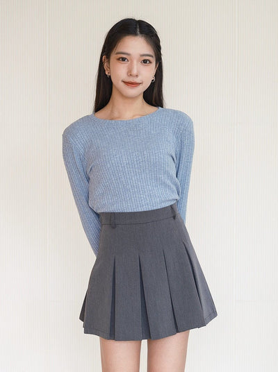 Hiro High Waisted Pleated Mini Skirt - DAG-G-220095DarkGrayS - Charcoal - S - D'ZAGE Designs