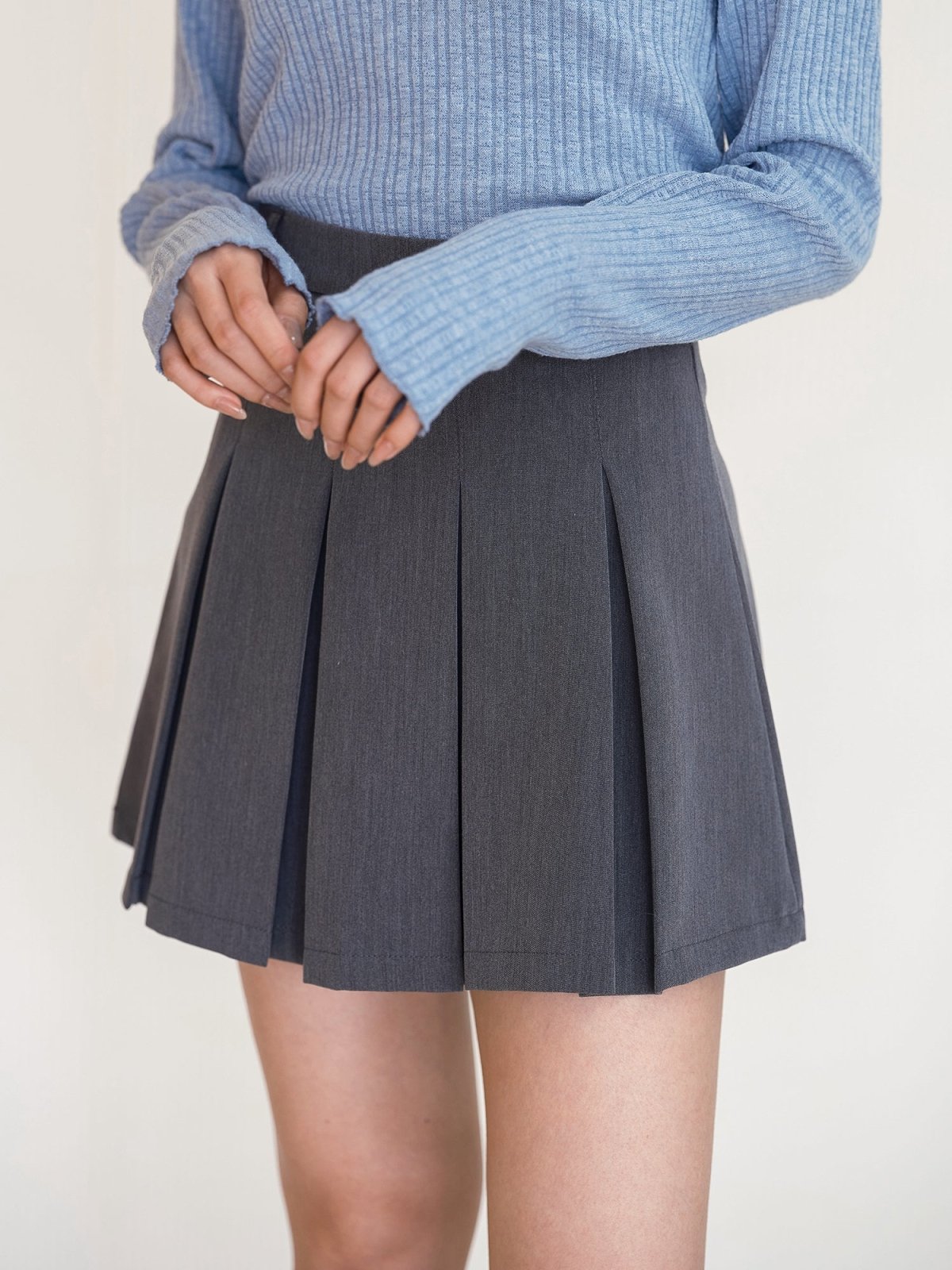 Hiro High Waisted Pleated Mini Skirt - DAG-G-220095DarkGrayS - Charcoal - S - D'ZAGE Designs