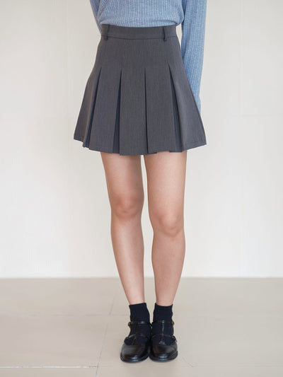Hiro High Waisted Pleated Mini Skirt - DAG-G-220095DarkGrayS - Charcoal - S - D'ZAGE Designs