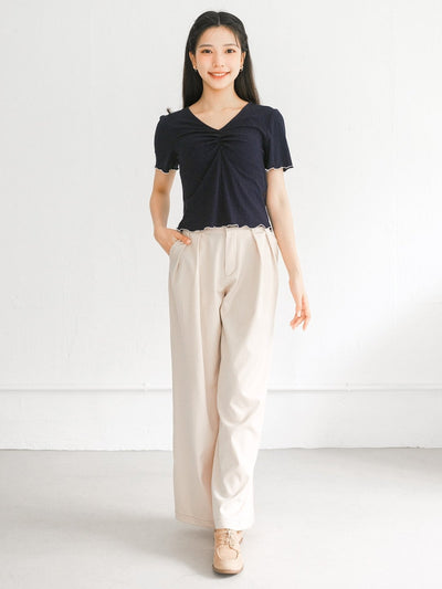 Montie Belted Wide Leg Pants - DAG-G-220157KhakiS - Khaki Beige - S - D'ZAGE Designs