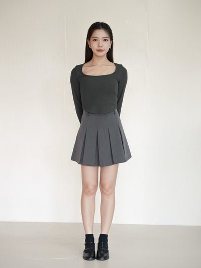 Urella U-neck Crop Top - DAG-G-220101DarkGrayF - Charcoal - F - D'ZAGE Designs