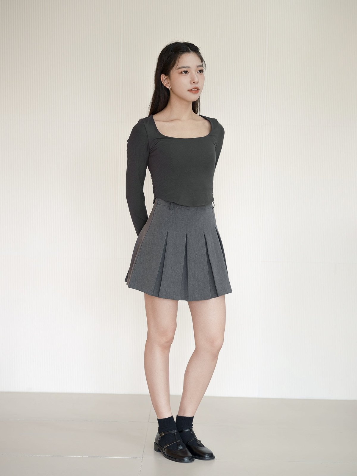 Urella U-neck Crop Top - DAG-G-220101DarkGrayF - Charcoal - F - D'ZAGE Designs