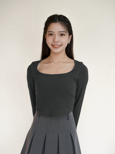 Urella U-neck Crop Top - DAG-G-220101DarkGrayF - Charcoal - F - D'ZAGE Designs