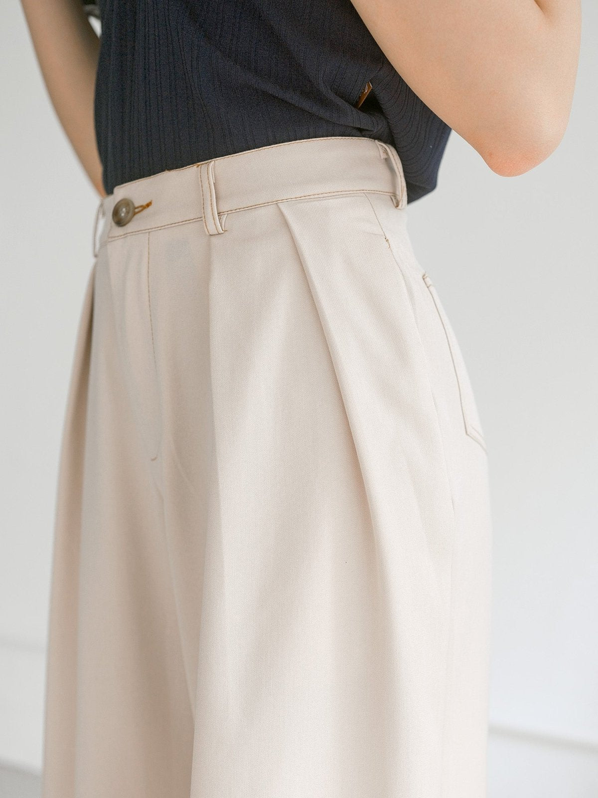 Montie Belted Wide Leg Pants - DAG-G-220157KhakiS - Khaki Beige - S - D'ZAGE Designs