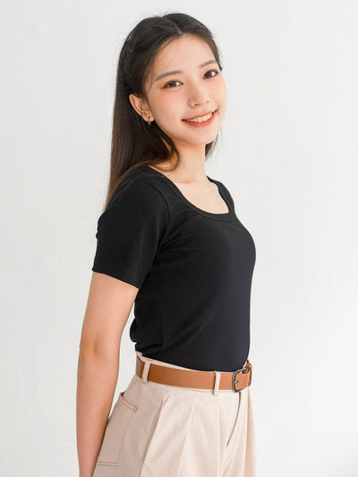 Leora Square Neck Tee - DAG-G-220135BlackF - Black - F - D'ZAGE Designs