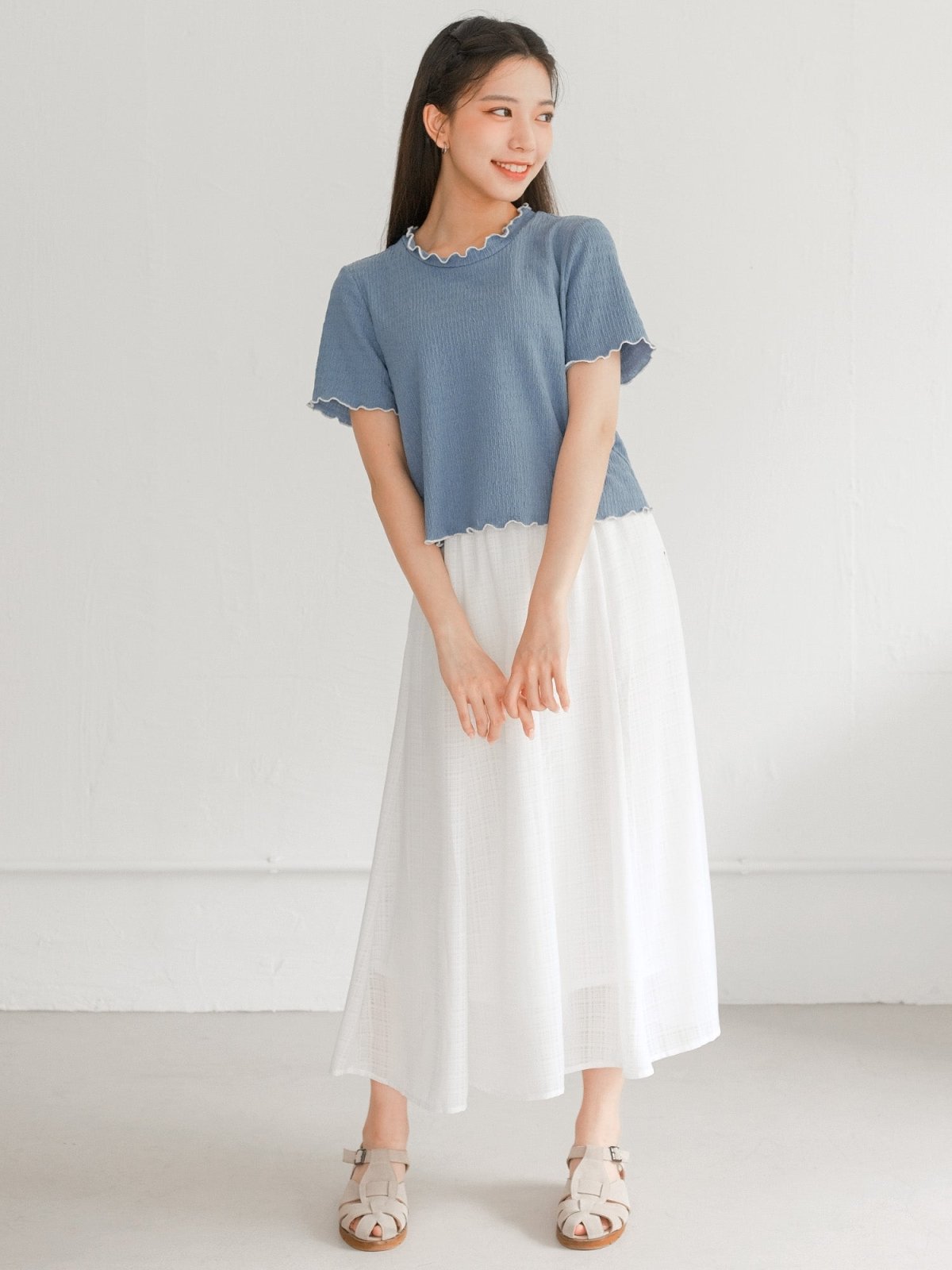 Eve Must-Have Wrinkle Ruffle Tee - DAG-DD0363-23BlueWhiteS - Blue With White Hem - S - D'ZAGE Designs