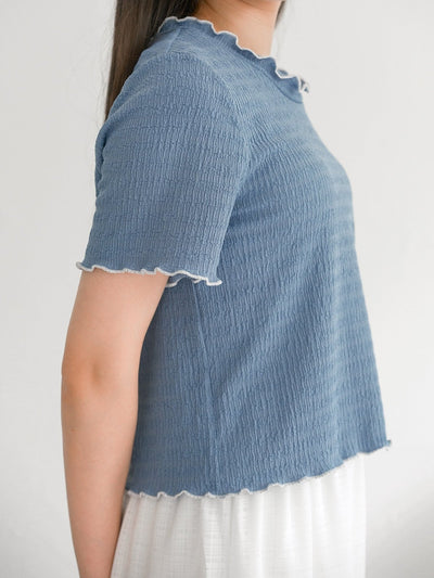 Eve Must-Have Wrinkle Ruffle Tee - DAG-DD0363-23BlueWhiteS - Blue With White Hem - S - D'ZAGE Designs