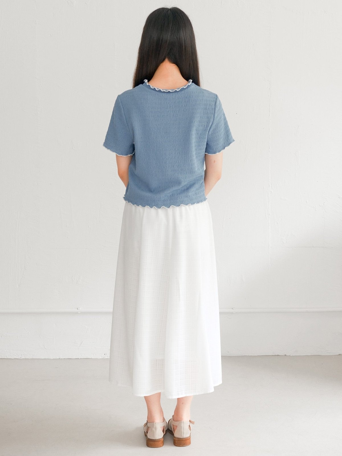 Eve Must-Have Wrinkle Ruffle Tee - DAG-DD0363-23BlueWhiteS - Blue With White Hem - S - D'ZAGE Designs