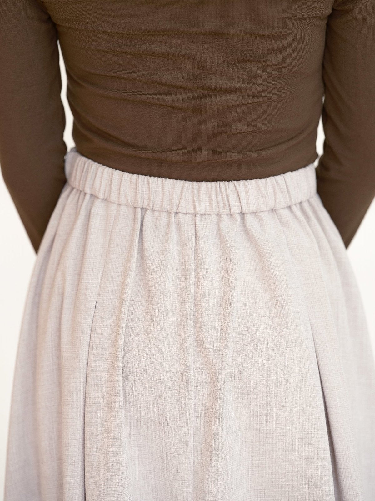 Belle Tie Waist Flare Midi Skirt - DAG-DD9534-22ChalkF - Gray - F - D'ZAGE Designs
