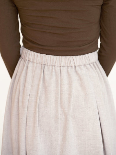 Belle Tie Waist Flare Midi Skirt - DAG-DD9534-22ChalkF - Gray - F - D'ZAGE Designs