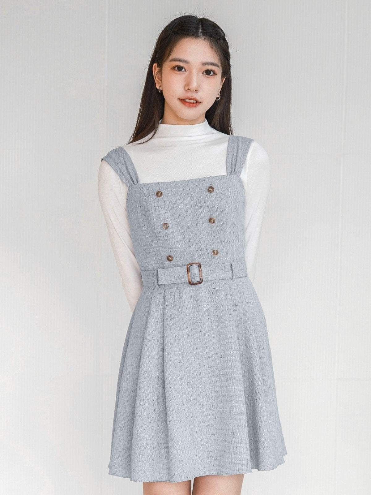 Colleen Contrast Button Mini Dress - DAG-DD0102-23LightblueS - Baby Blue - S - D'ZAGE Designs