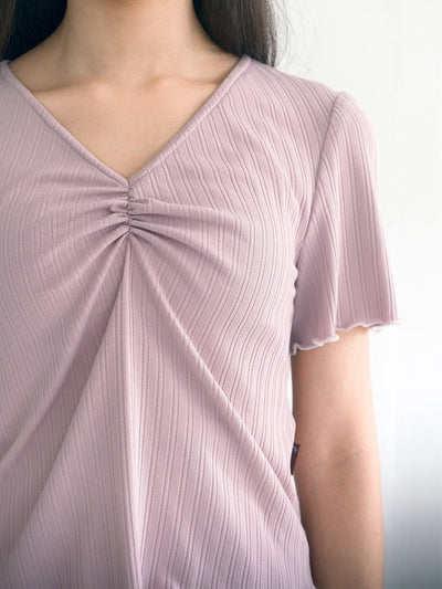 Perri Contrast Hem Front Gathered Top - DAG-DD0369-23PinkS - Dusty Pink Knit - S - D'ZAGE Designs