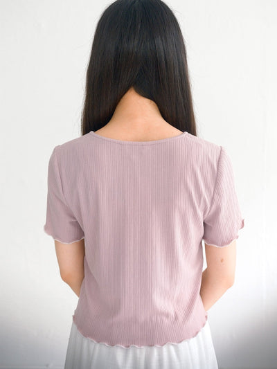 Perri Contrast Hem Front Gathered Top - DAG-DD0369-23PinkS - Dusty Pink Knit - S - D'ZAGE Designs