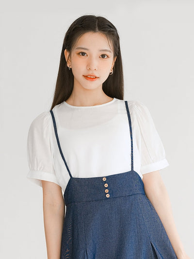 Alexa Airy Puff Sleeve Top - DAG-DD9530-22MochiIvoryF - Marshmallow White - F - D'ZAGE Designs